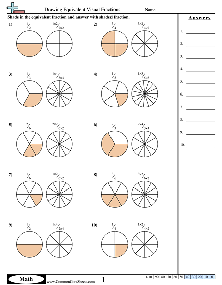 4.nf.1 Worksheets - Drawing Equivalent Visual Fractions worksheet